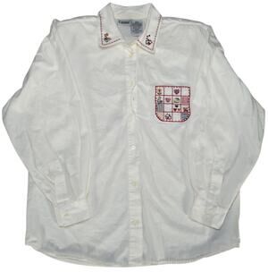Y2K Capacity Shirt Womens M White Button Front Embroidered Collar Pocket Cotton